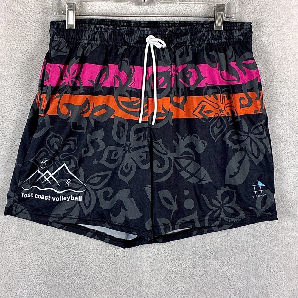 Sideout Shorts Mens M Black Lost Coast Volleyball Hawaiian Beach Gym Workout